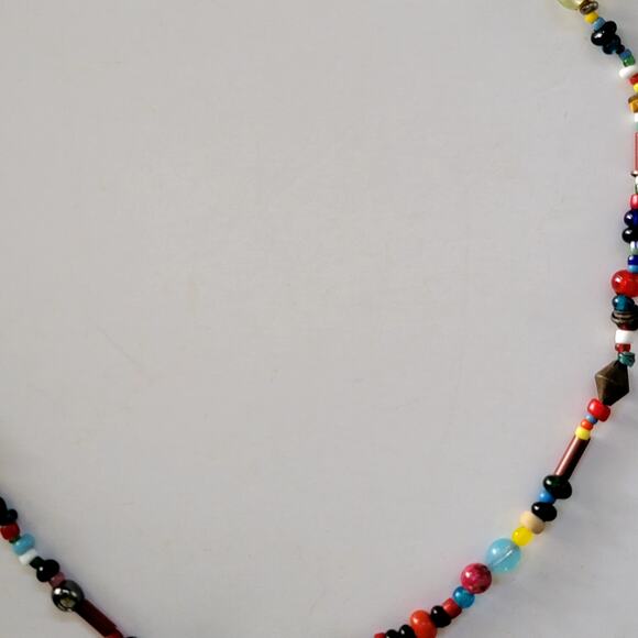 Boho Multicolor Beaded Necklace with Glass and Ceramic Beads Eclectic Jewelry - Picture 6 of 10